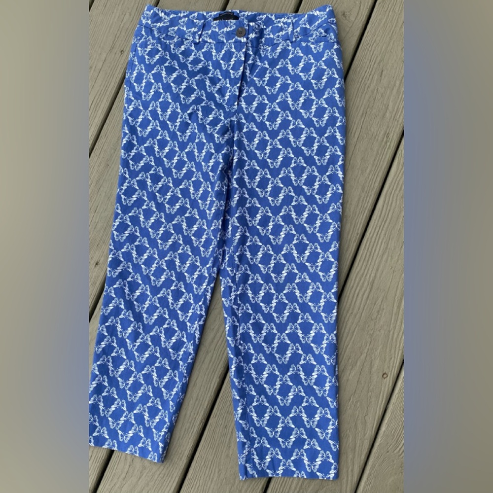 Talbots - Woman’s straight leg (perfect crop) blue & white butterfly pattern, 6